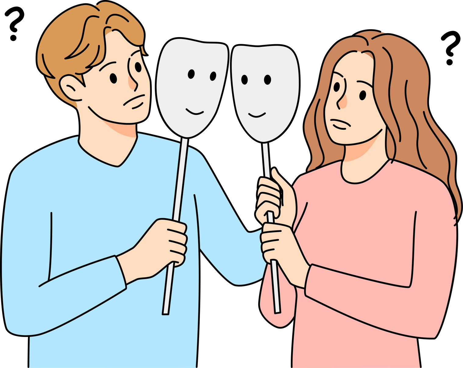 Couple with masks in fake relationships